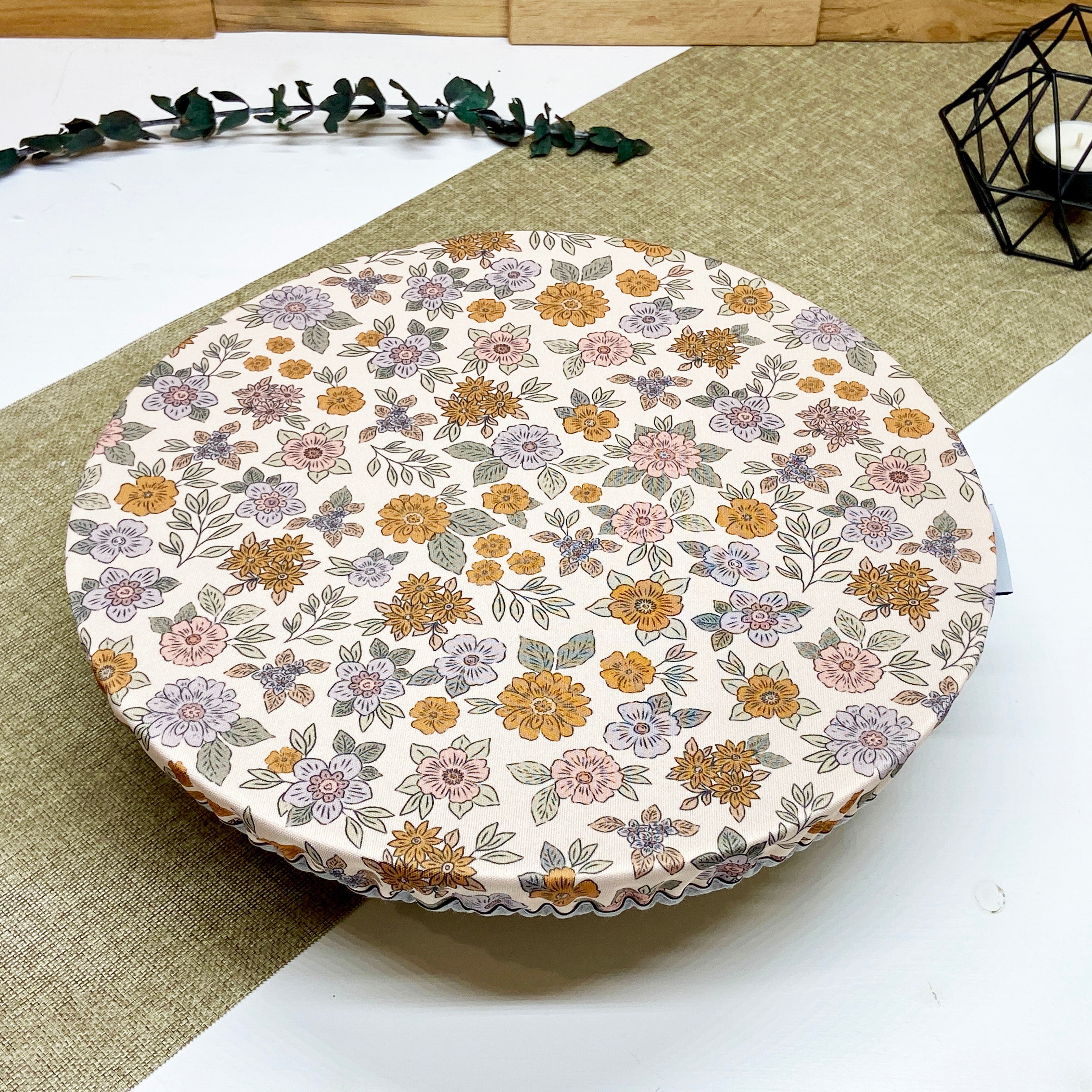 Grand couvre-plat réutilisable en tissu motif Fleur d'automne pour contenants de 26 à 32 cm