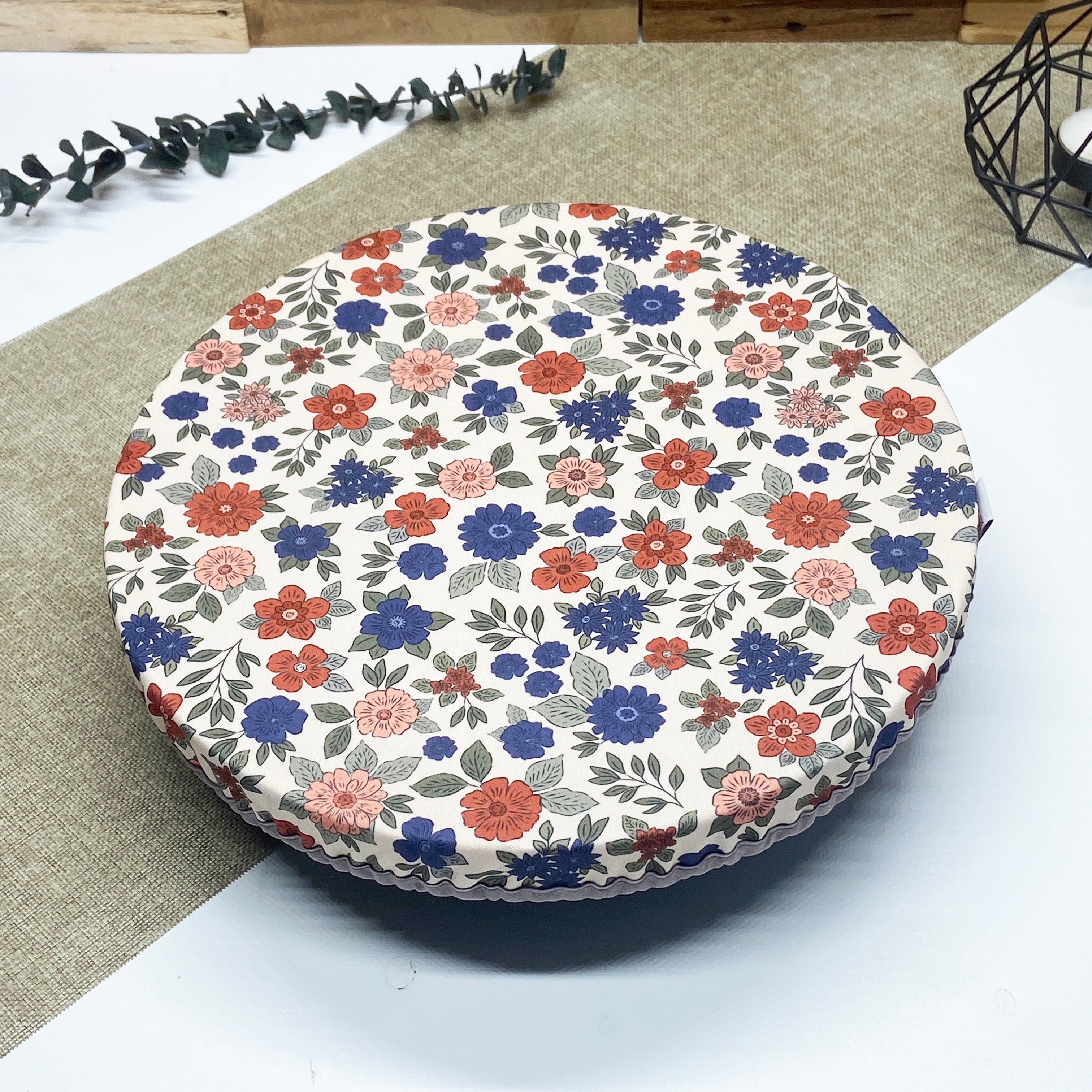 Grand couvre-plat réutilisable en tissu motif Floral pour contenants de 26 à 32 cm