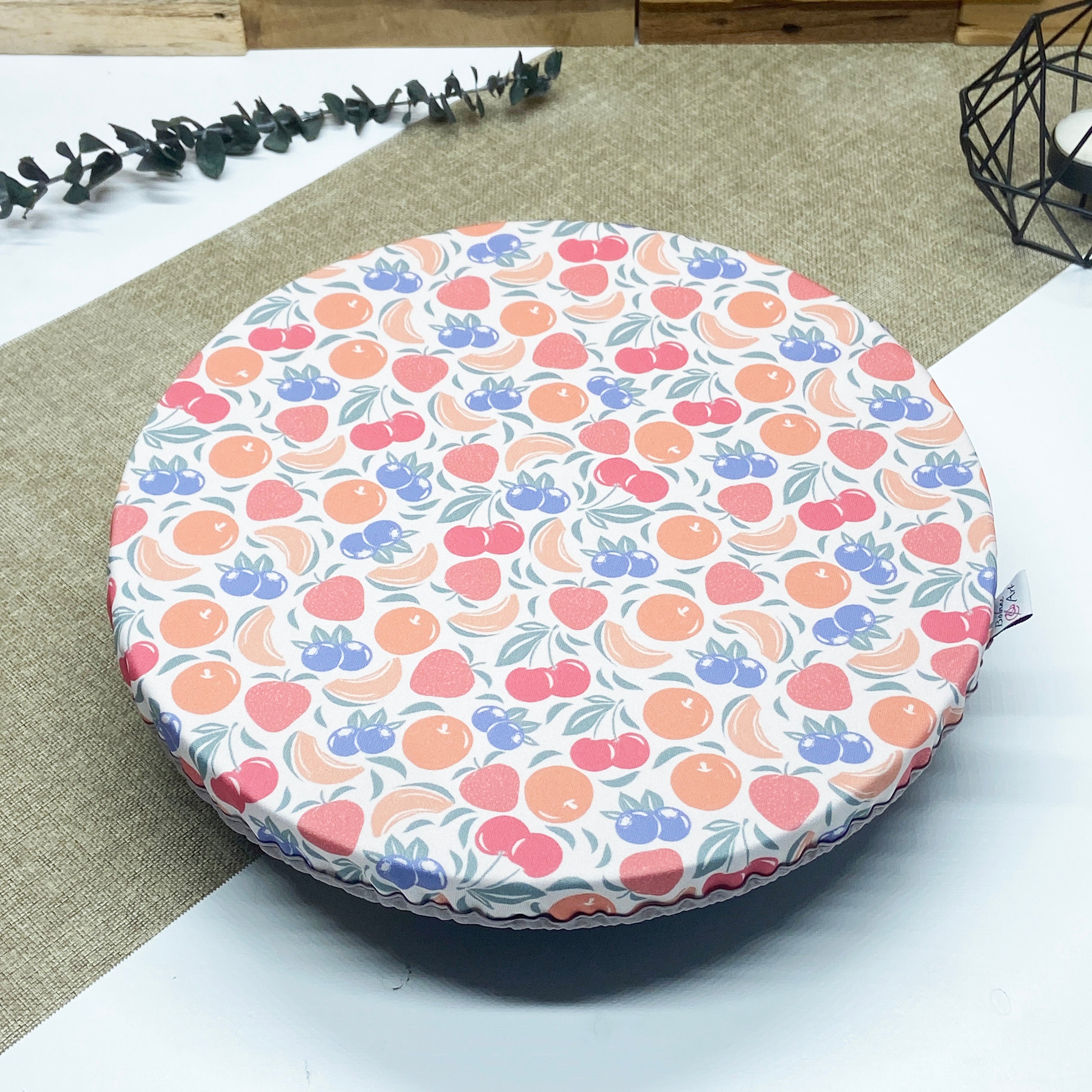 Grand couvre-plat réutilisable en tissu motif Fruits pour contenants de 26 à 32 cm