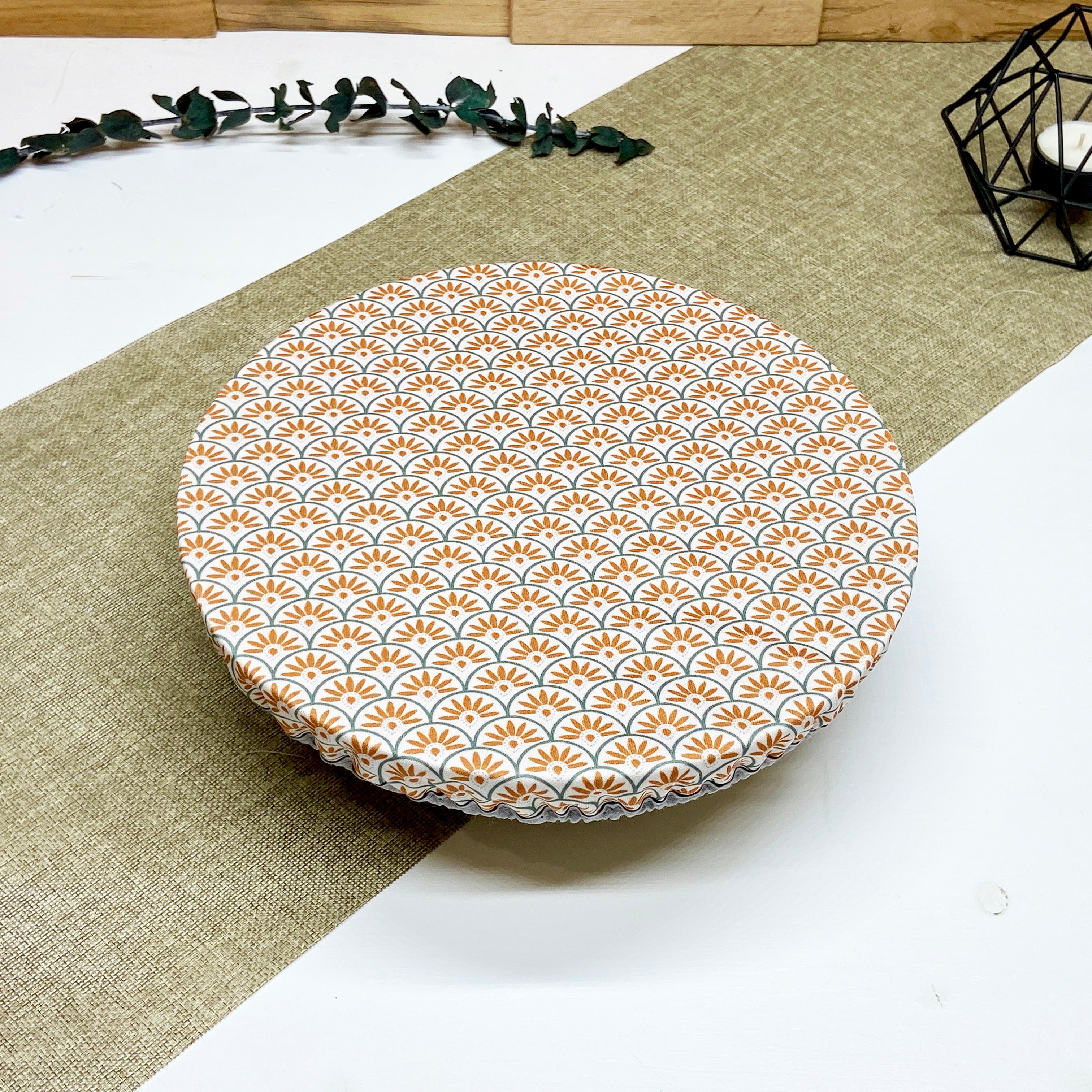 Couvre-plat réutilisable taille moyenne motif Paon Beige pour contenants de 20 à 25 cm