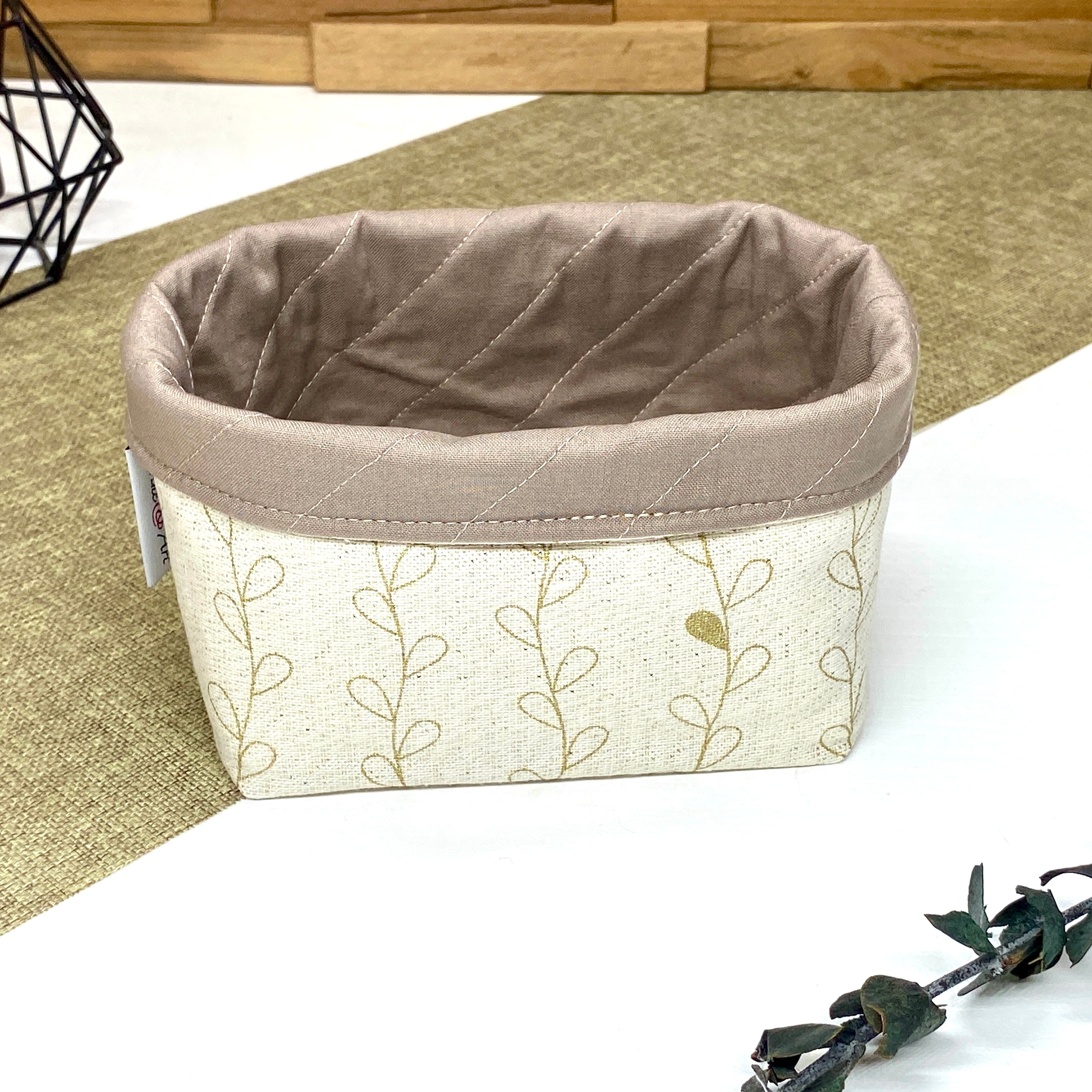 Panière de rangement en tissu décoratif - Feuille or