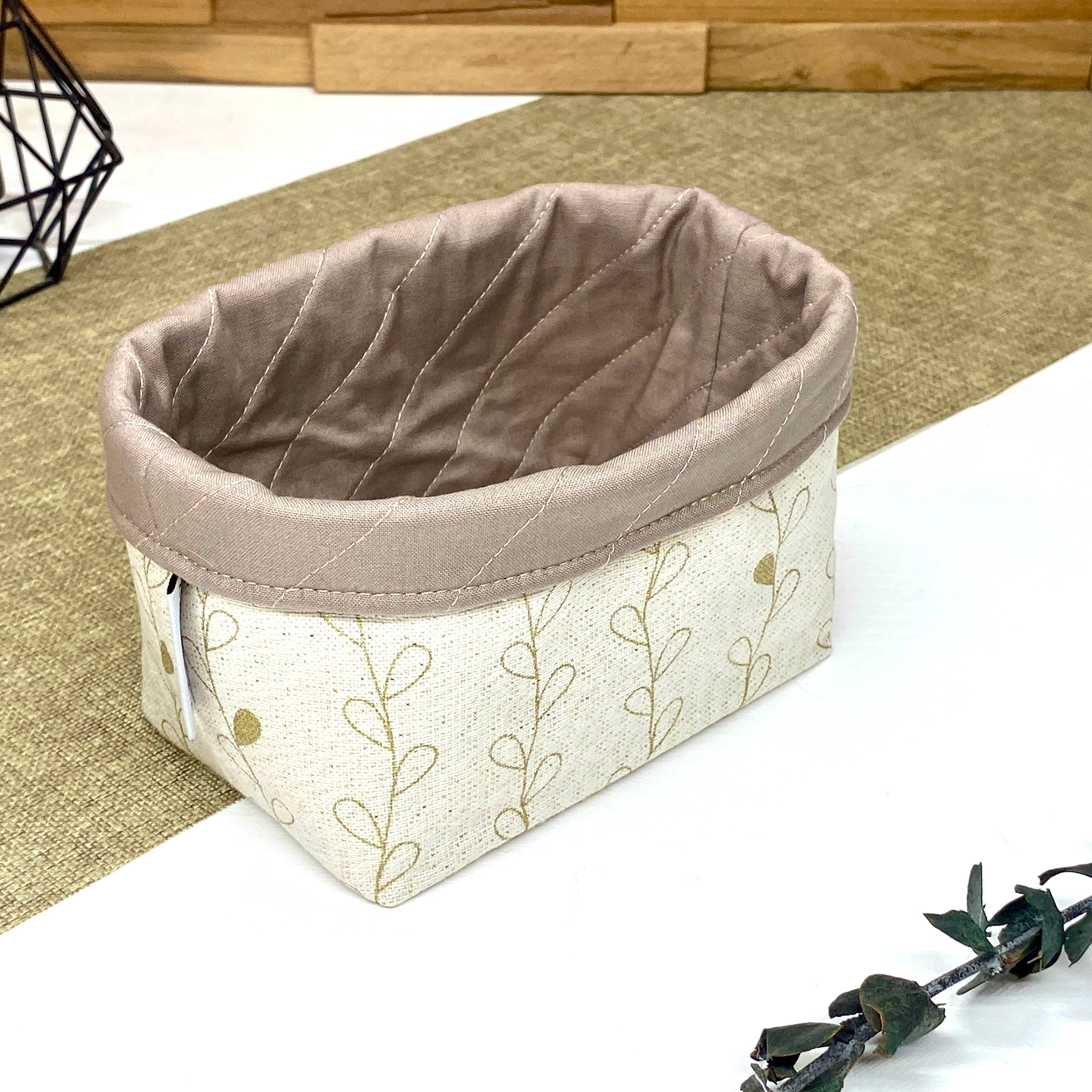 Panière de rangement en tissu décoratif - Feuille or