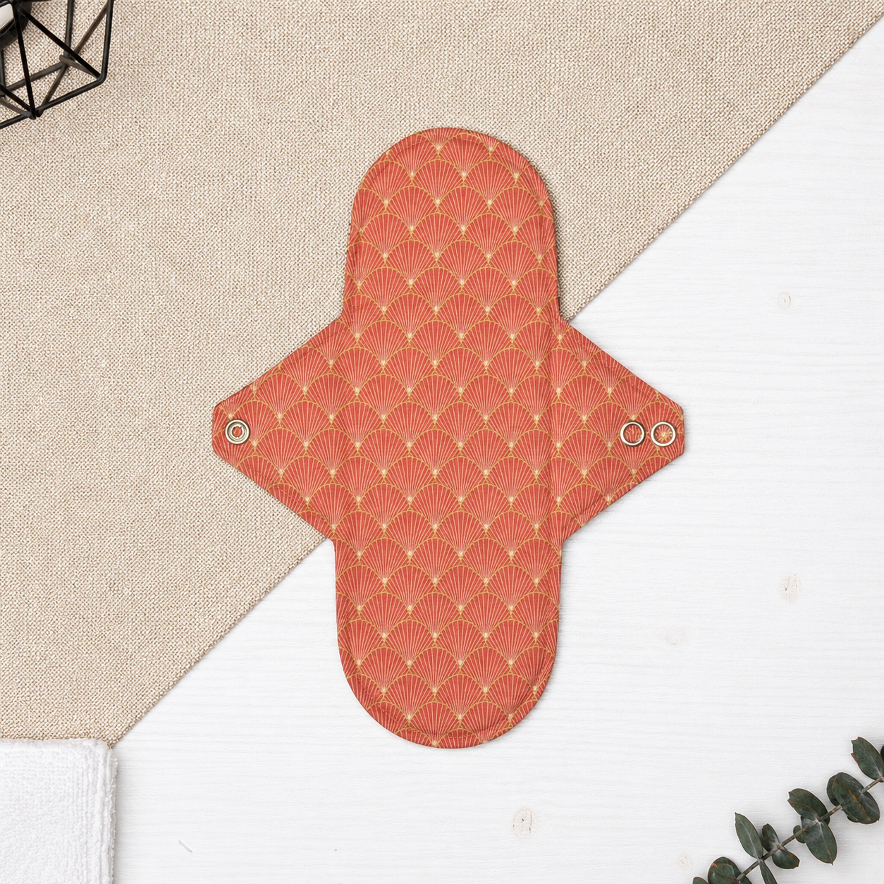 Serviette hygiénique lavable réutilisable en tissu - Paon Orange
