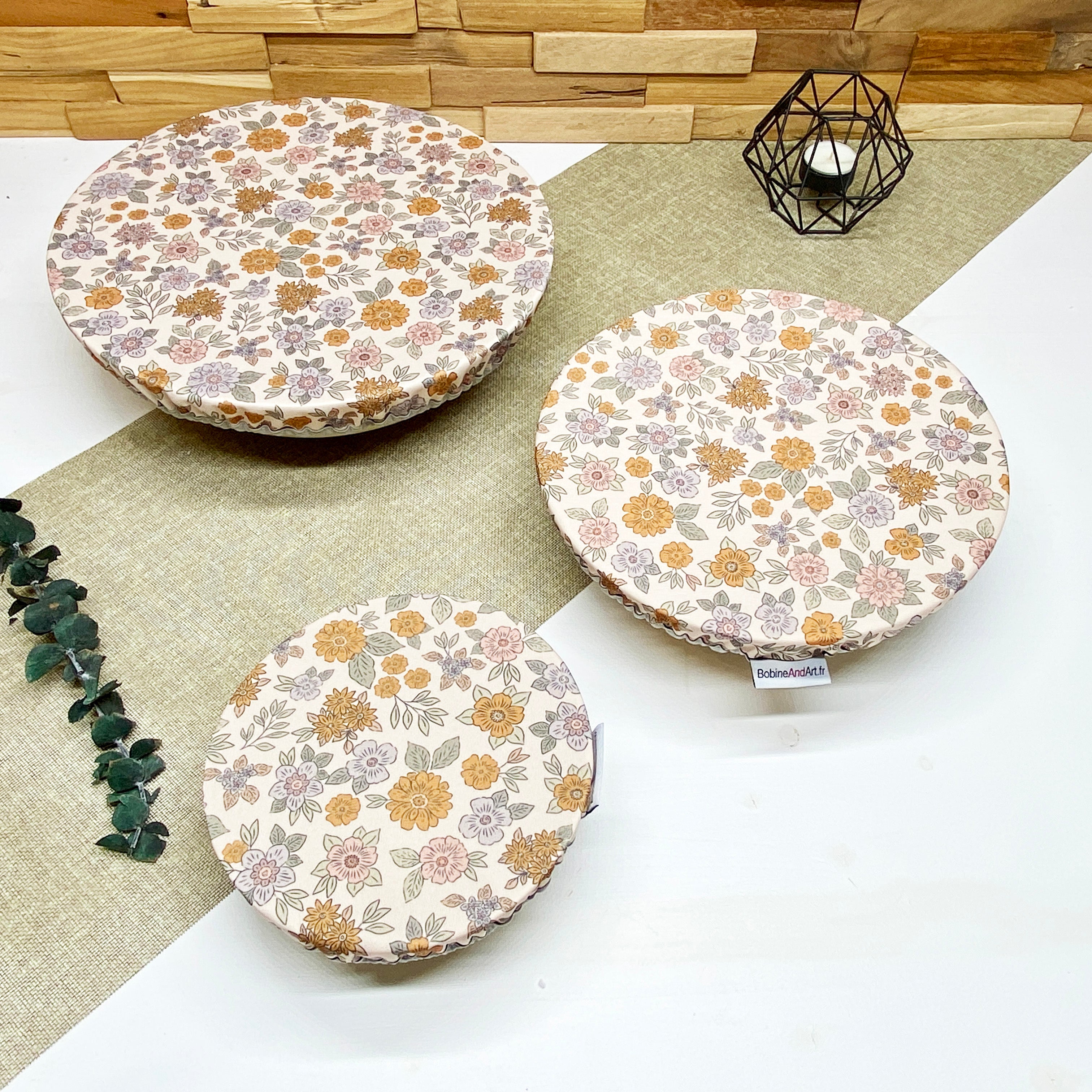 Kit de couvre-plats réutilisables en tissu motif Fleur d'automne comprenant trois tailles