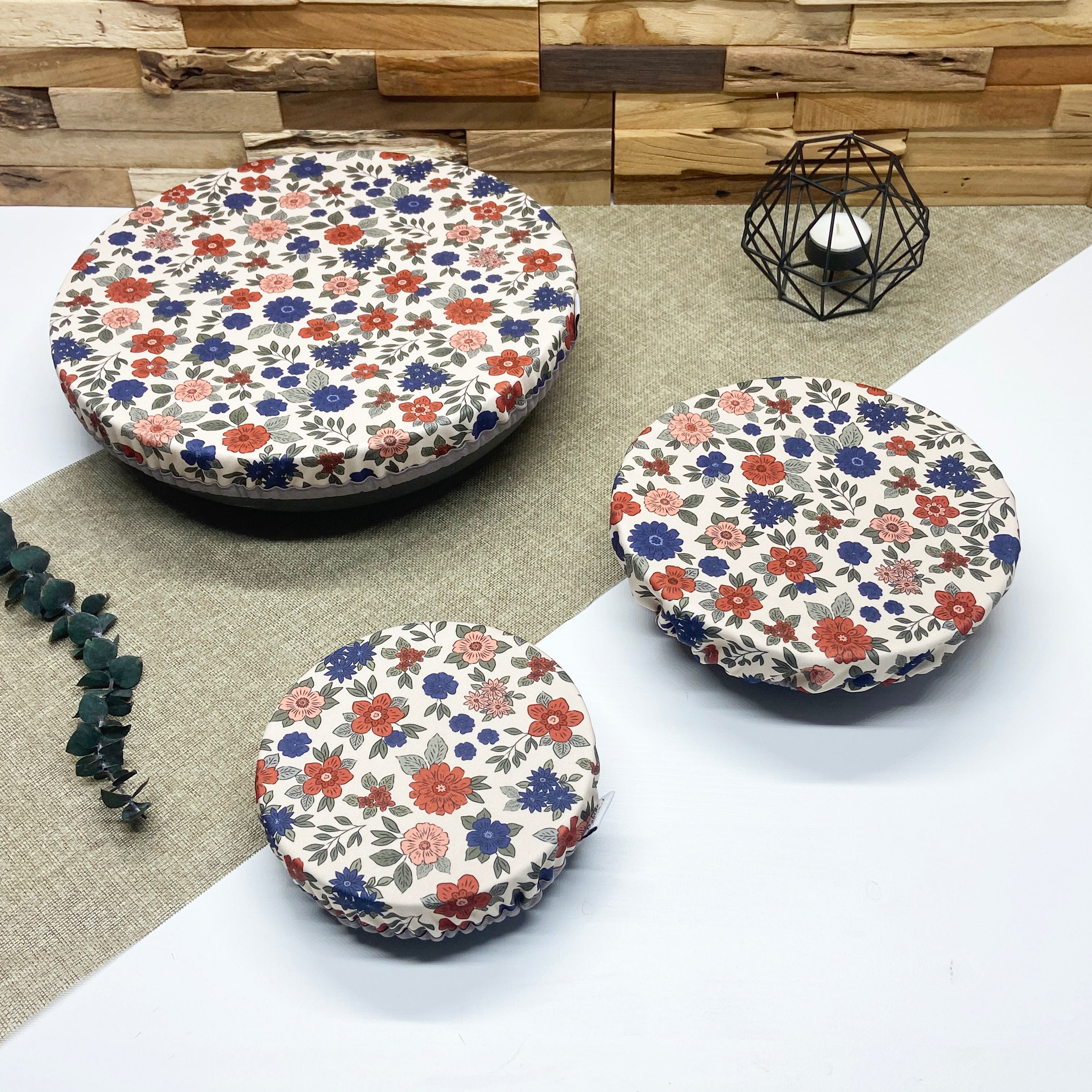Kit de couvre-plats réutilisables en tissu motif Floral comprenant trois tailles