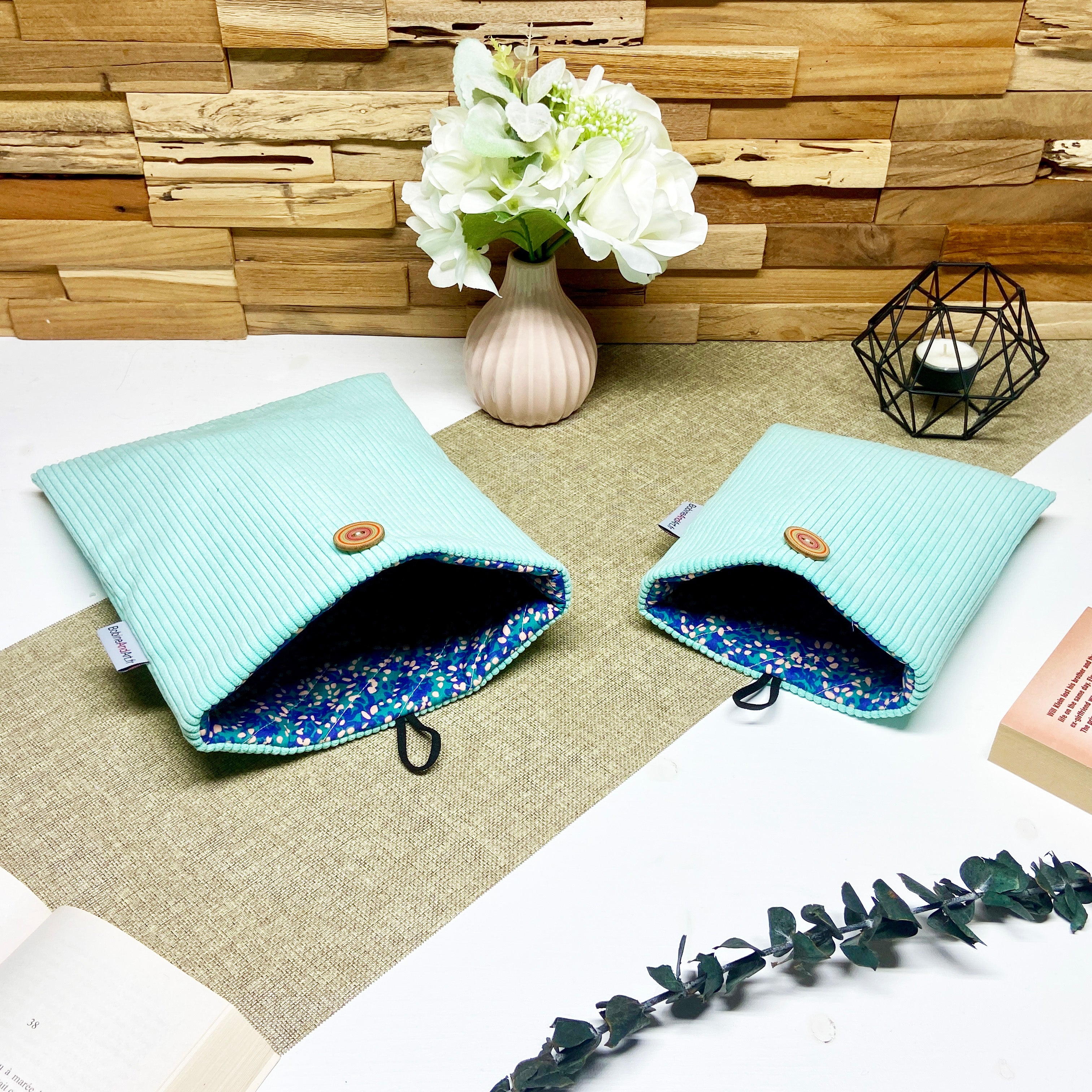 Pochette à livre - Velours vert clair