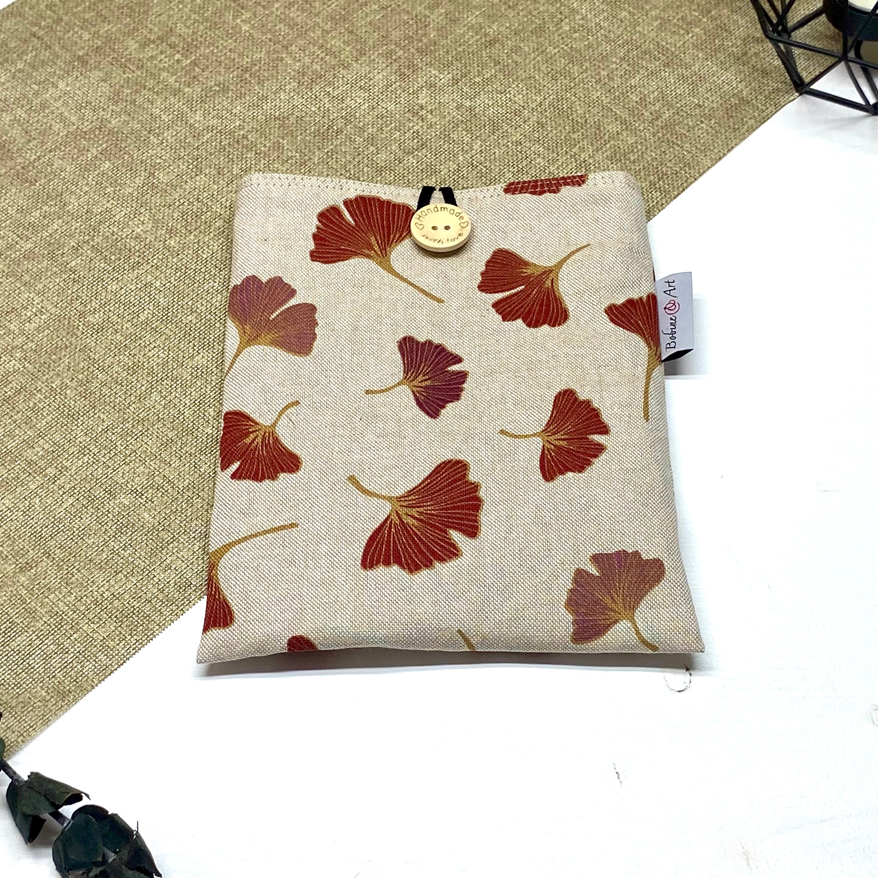 Pochette à livre de poche motif Ginkgo avec fermeture par bouton pour protéger les livres lors du transport
