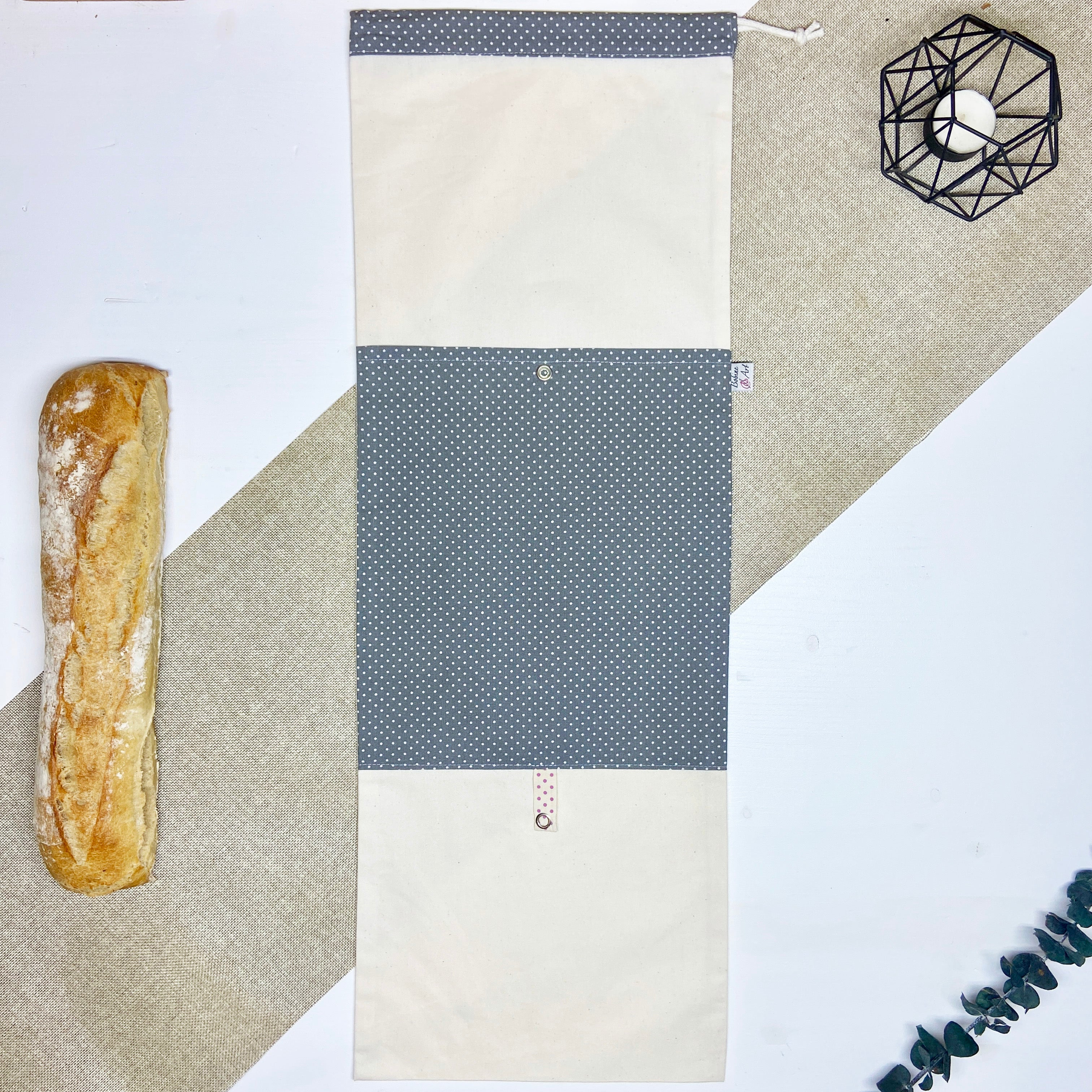 Sac à pain pliable - Gris pois blancs