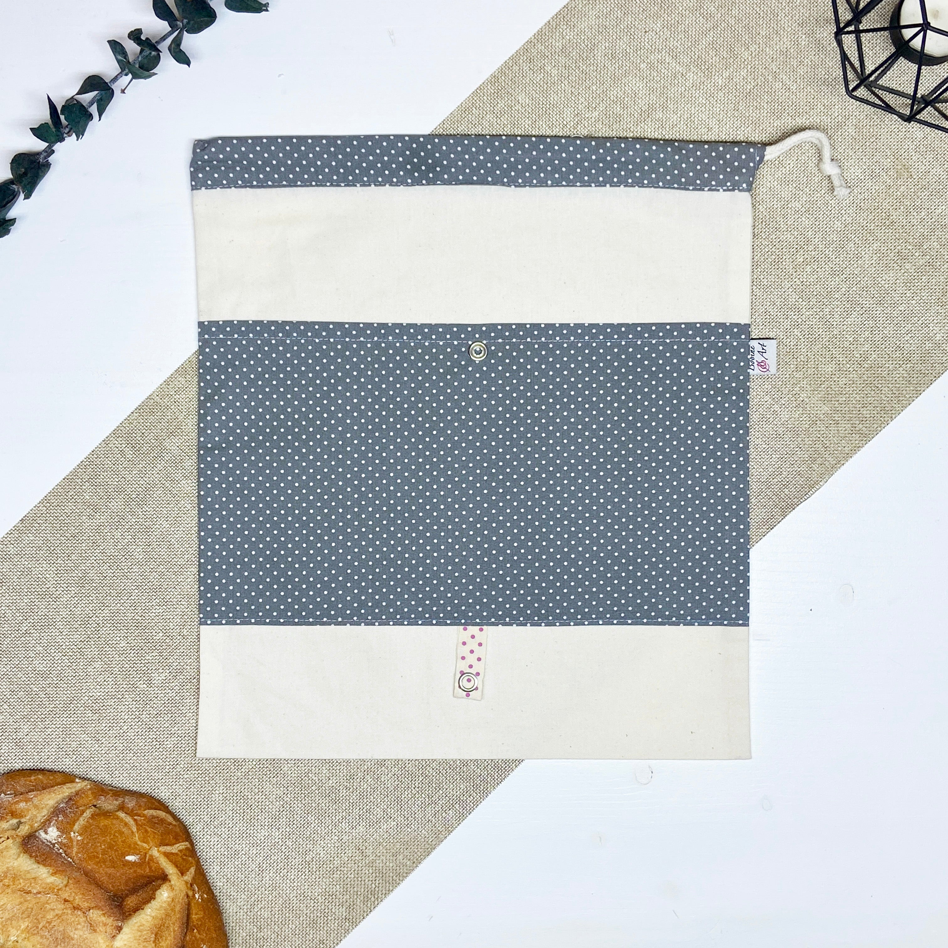 Sac à pain pliable - Gris pois blancs