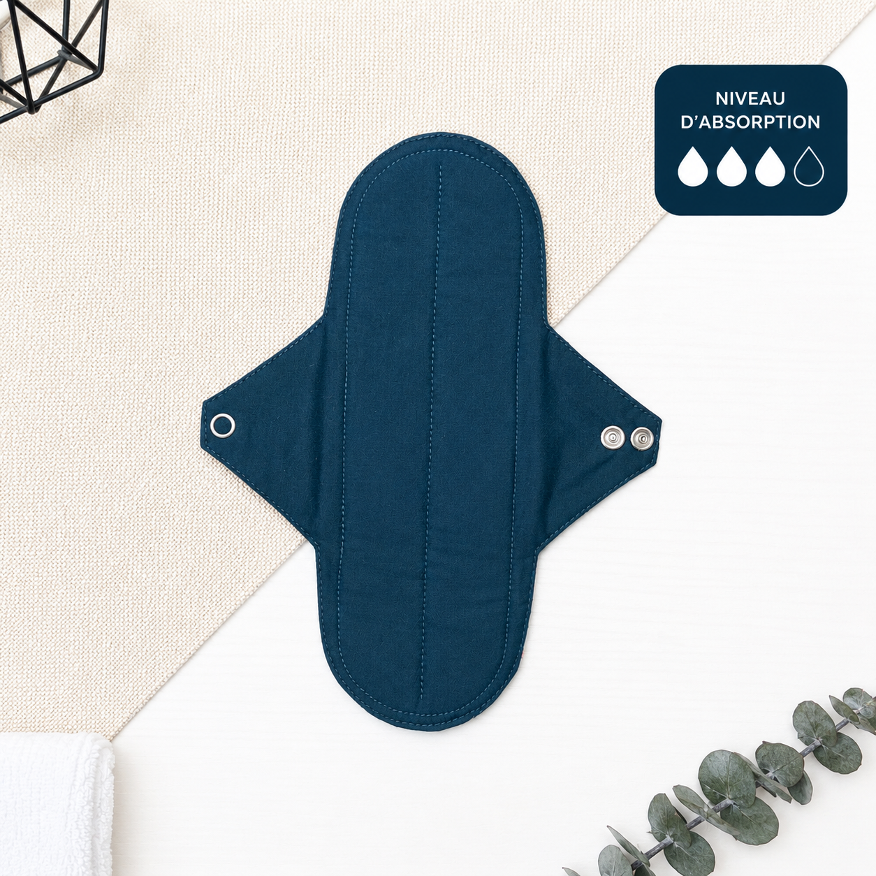 Serviette hygiénique lavable réutilisable en tissu - Paon bleu