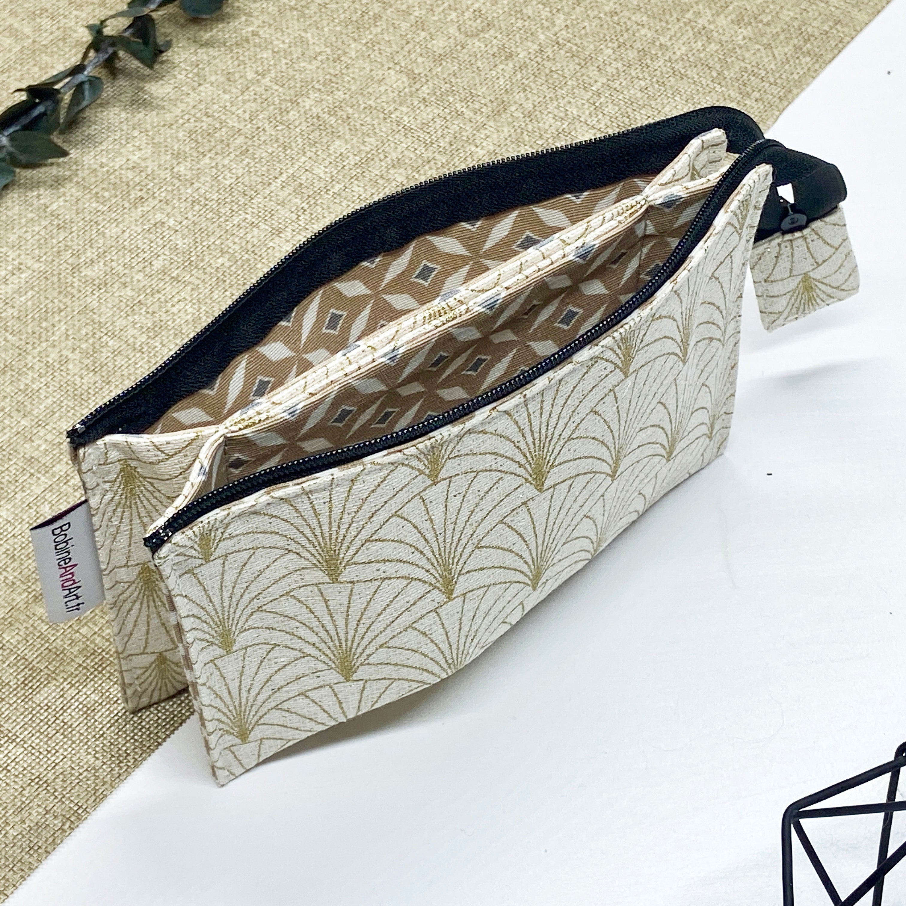 Trousse double - Eventail doré