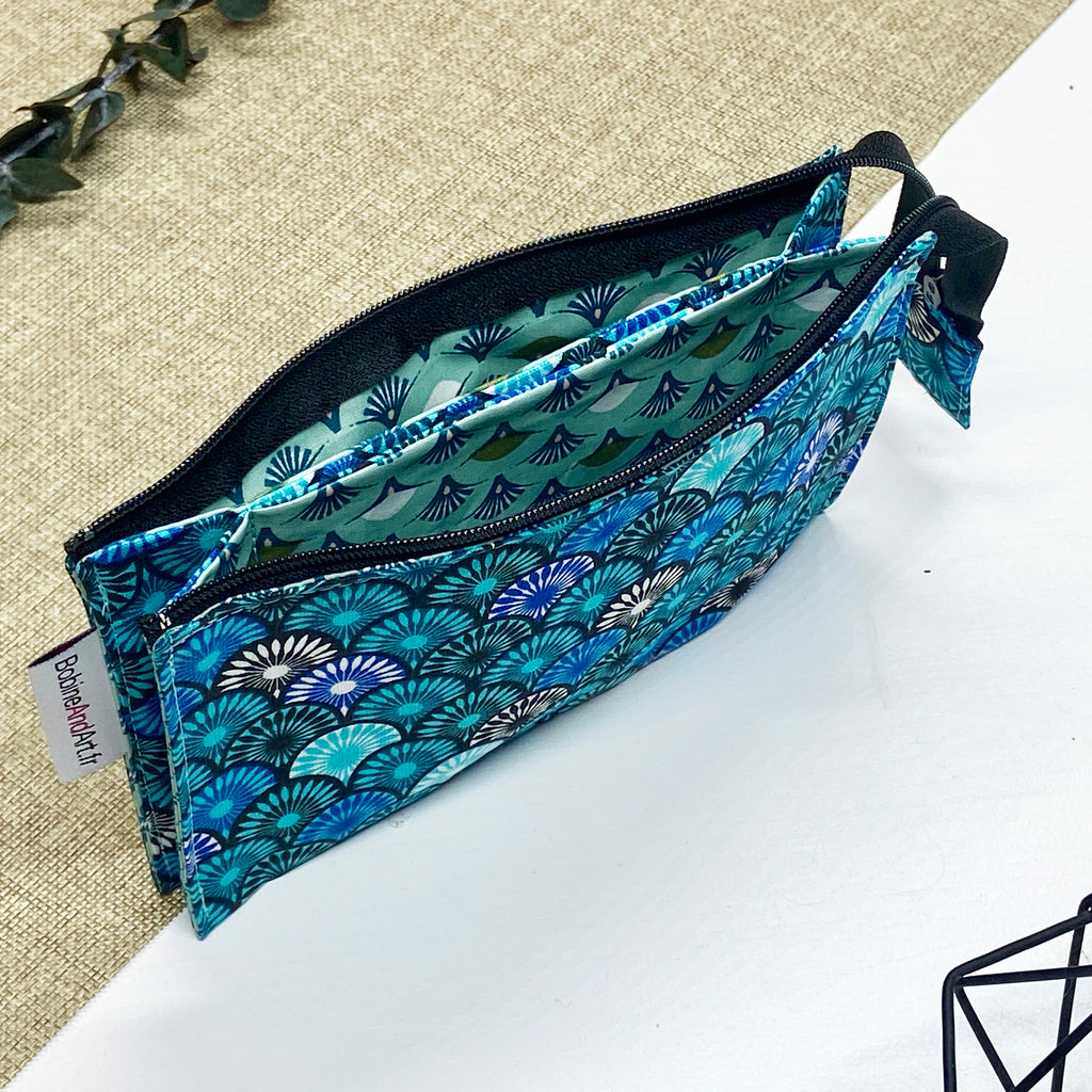 Trousse double - Mandala bleu
